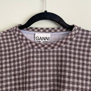 GANNI Metallic Gingham Stretch Cardigan & Tee Set – Size M